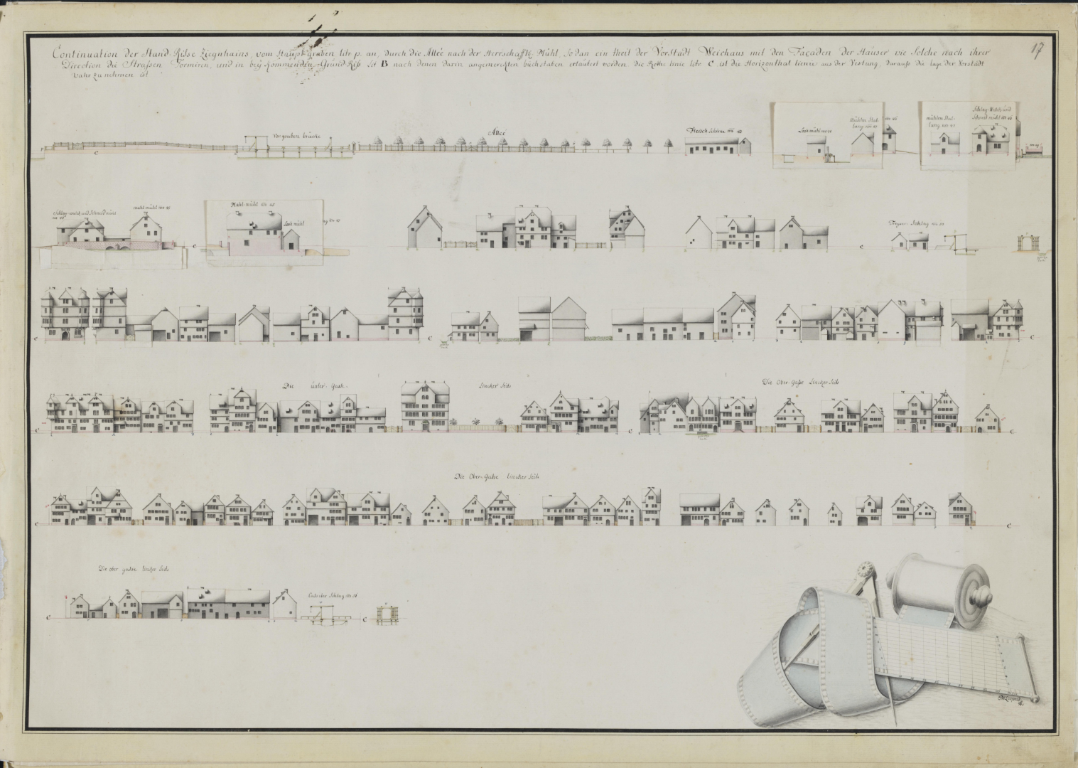 Historische Schnitt- und Profilzeichnung der Festung Ziegenhain
